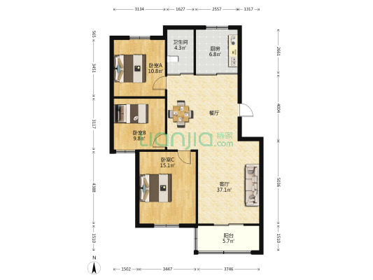 清馨家园 3室1厅1卫 109平方