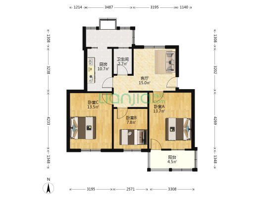 毛纺厂9号家属院 3室1厅1卫 80平方