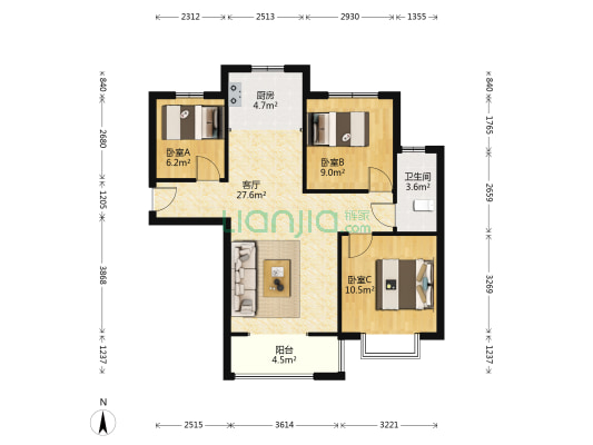香邑溪谷小三居，经典户型。。。。-户型图