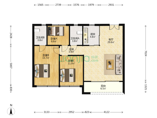 河语光年府 3室1厅2卫 108平方