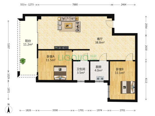 辉龙美寓居 2室1厅1卫 93平方