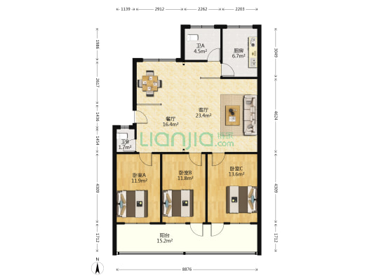 金山路69号 3室2厅2卫 124平方