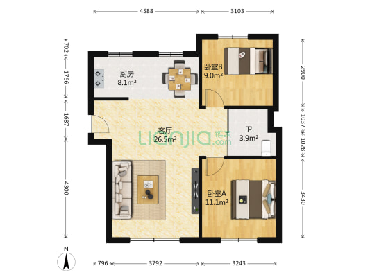 绿地福林 2室1厅1卫 81平方