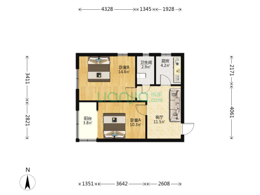 司家庄西街7号院 2室1厅1卫 56平方