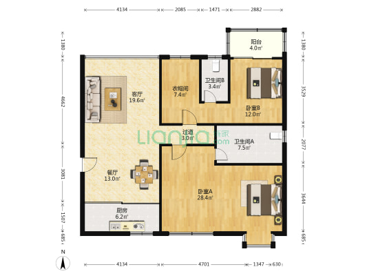 海南省农垦老干部服务中心龙华干休所 2室2厅2卫 127平方