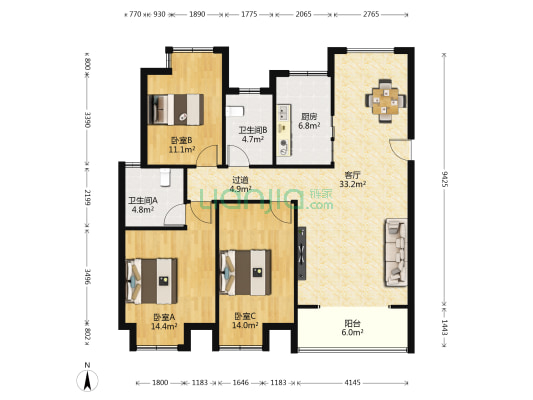 秋湖嘉苑一期 3室1厅2卫 125平方