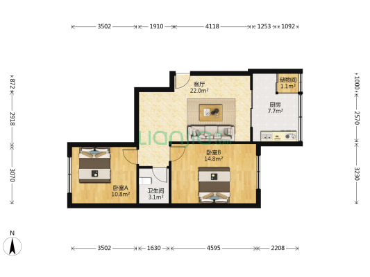 红房二街 2室1厅1卫 72平方