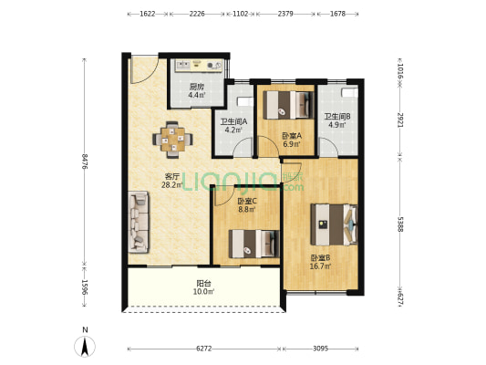 光谷·大家中心 3室1厅2卫 108平方