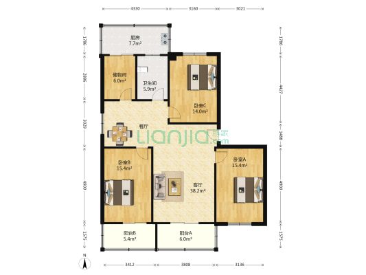 外埠花园 3室1厅1卫 129平方