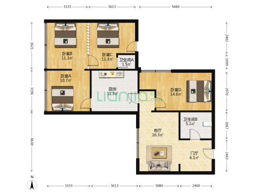 和平大道 4室1厅2卫 65平方