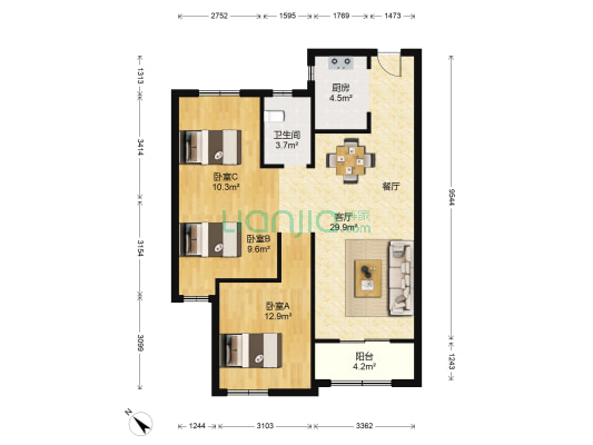 保利海上五月花 3室1厅1卫 108平方