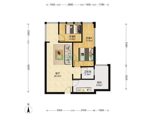 神仙树缤纷 2室1厅1卫 62平方