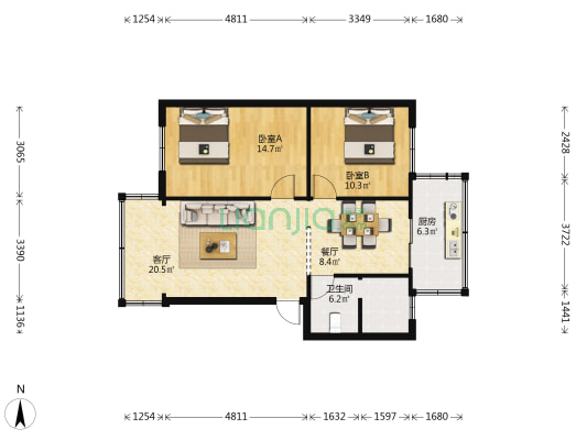 宝海路6号 2室2厅1卫 65平方