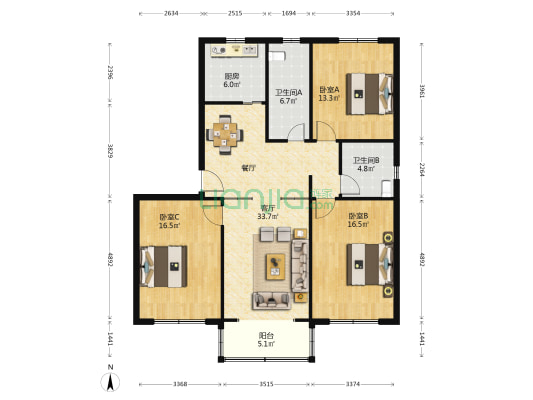 塔城东路550弄 3室1厅2卫 123平方
