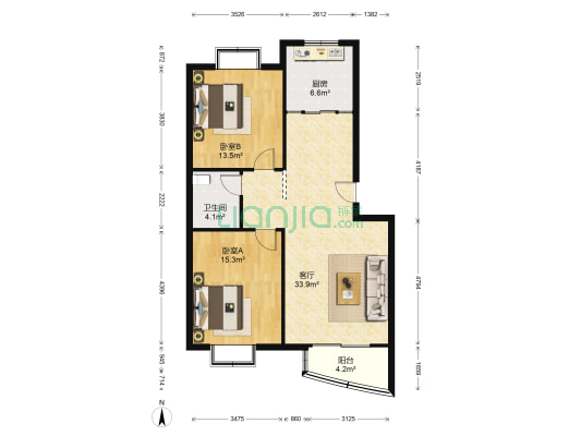 欧美佳苑 2室1厅1卫 93平方