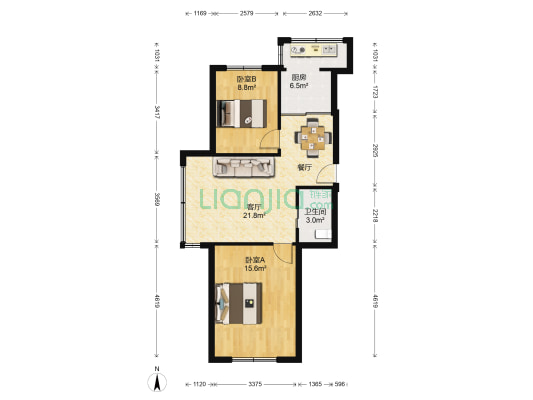冠城国际D区 2室1厅1卫 84平方