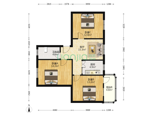 石鼓路225号 3室1厅1卫 90平方
