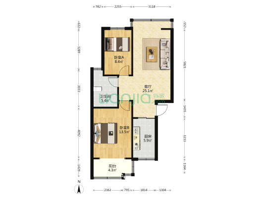 象山雅苑 2室1厅1卫 74平方