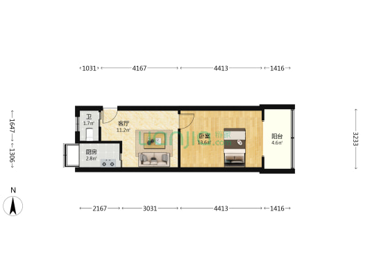 三眼桥 1室1厅1卫 41平方