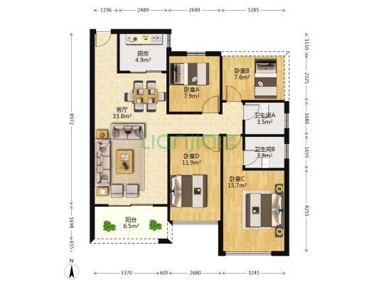 华章东郡 4室1厅2卫 115平方