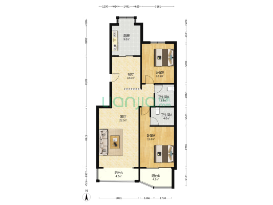 交警住宅小区 2室2厅2卫 118平方