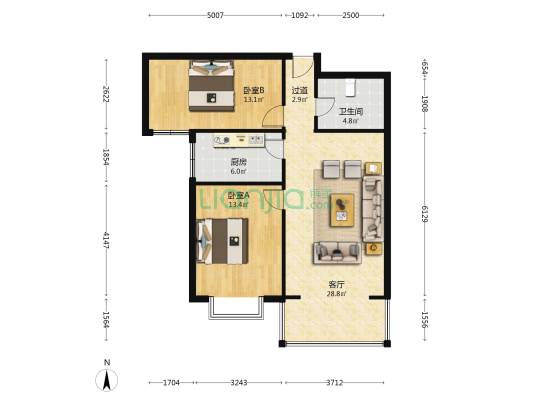 晏溪花苑 2室1厅1卫 95平方