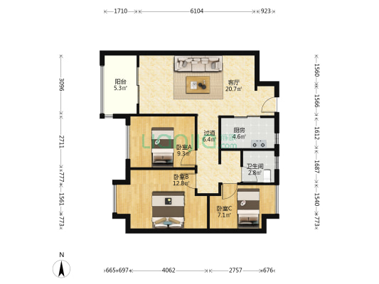 新力琥珀园 3室1厅1卫 95平方