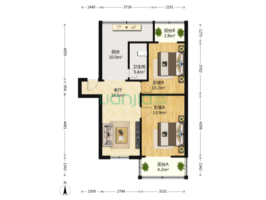浆洗街18号 2室1厅1卫 71平方