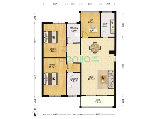 励骏花园 3室1厅2卫 143平方