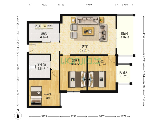 滨江大厦 3室1厅1卫 103平方