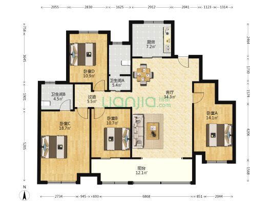 新城红岛湾朗隽 4室1厅2卫 130平方