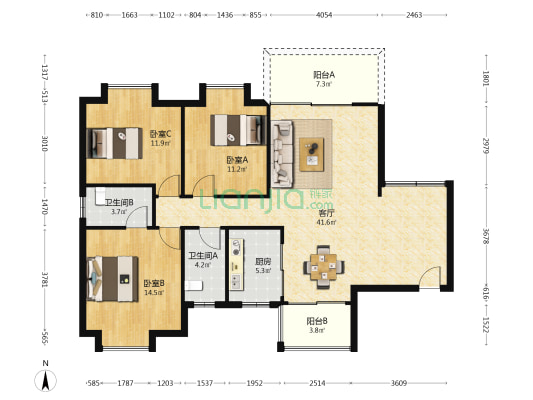 凤迪豪庭 3室1厅2卫 116平方
