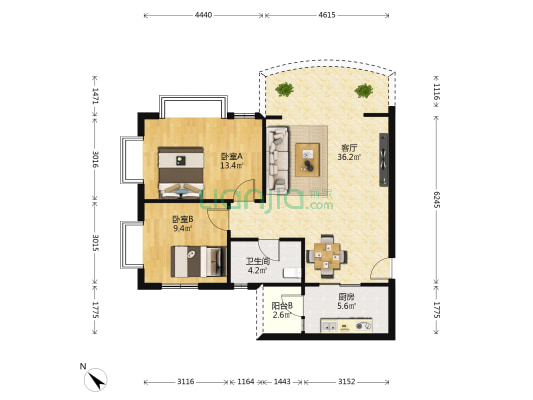 华南碧桂园叠翠苑 2室1厅1卫 80平方