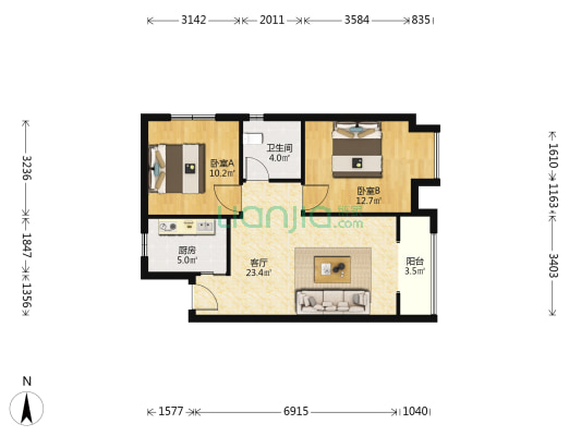 青洲盛汇 2室1厅1卫 76平方