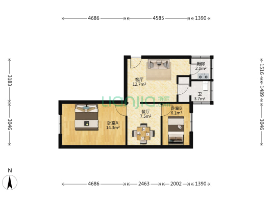 河北路(塘沽区) 2室2厅1卫 56平方
