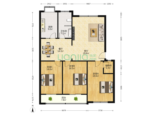 东盛巷幸福家园 3室2厅1卫 145平方