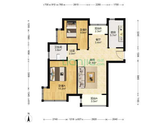 远大城 2室2厅1卫 96平方