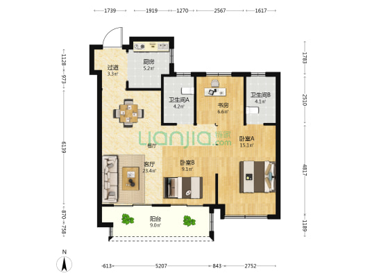 悦宸庭 3室1厅2卫 98平方