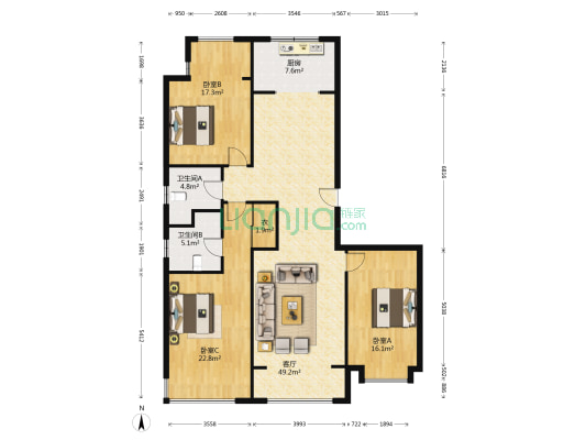 融创臻澜园 3室1厅2卫 179平方