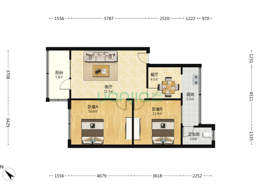 牧电后街11号 2室2厅1卫 87平方