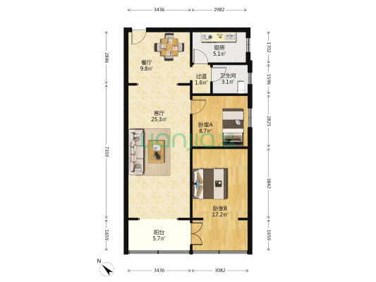 东较场街73号 2室2厅1卫 92平方