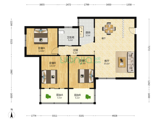 银湖大厦 3室1厅1卫 139平方