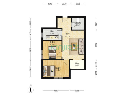 全南小两居 可满二 带车位 中楼层 诚意卖-户型图