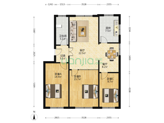 烟草公司家属楼 3室2厅1卫 108平方