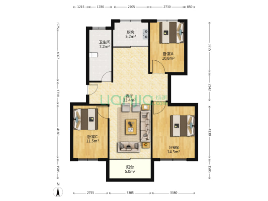 景湖理想城 3室1厅1卫 114平方