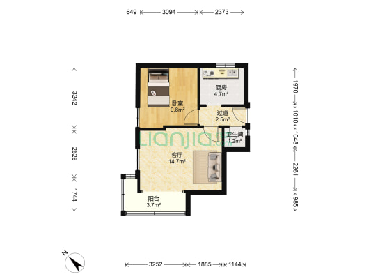 泰山路 1室1厅1卫 42平方