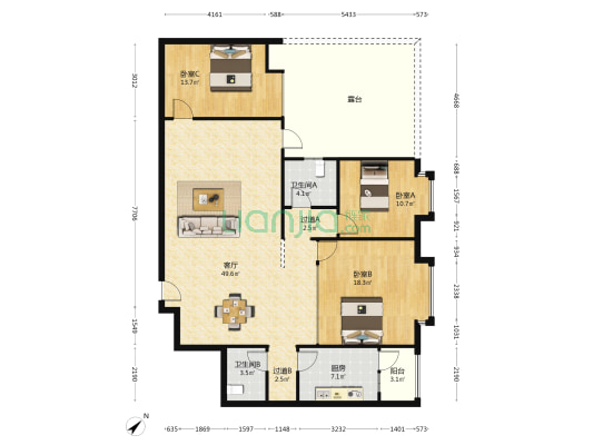 崟瑞上城 3室1厅2卫 139平方