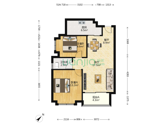 随园 2室2厅1卫 75平方