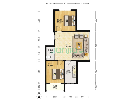 金祥嘉园一期 2室1厅1卫 74平方