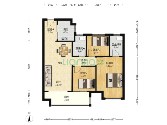 金辉世界城 3室1厅2卫 101平方